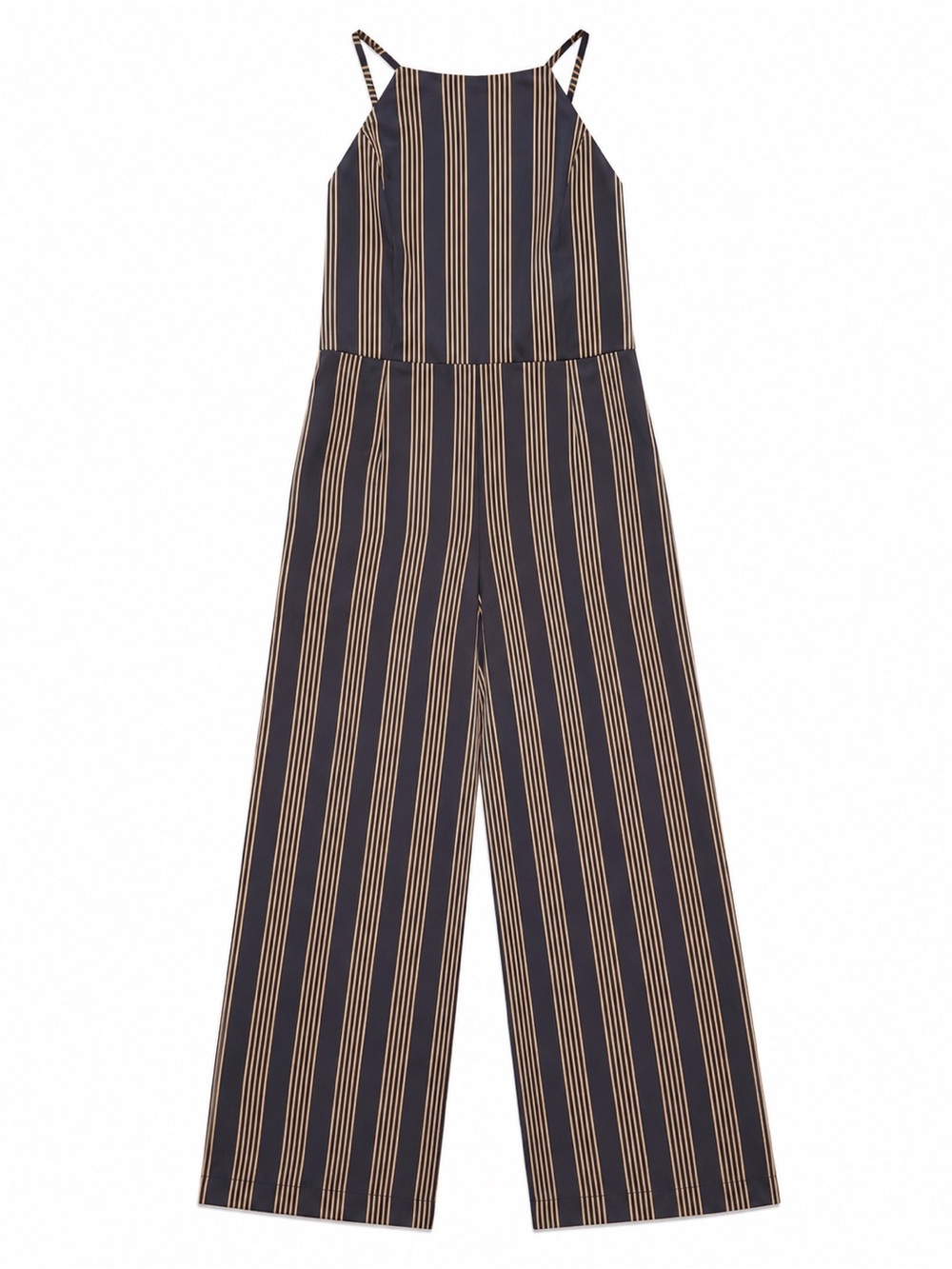 Striped Wide-Leg Jumpsuit in Navy and Gold